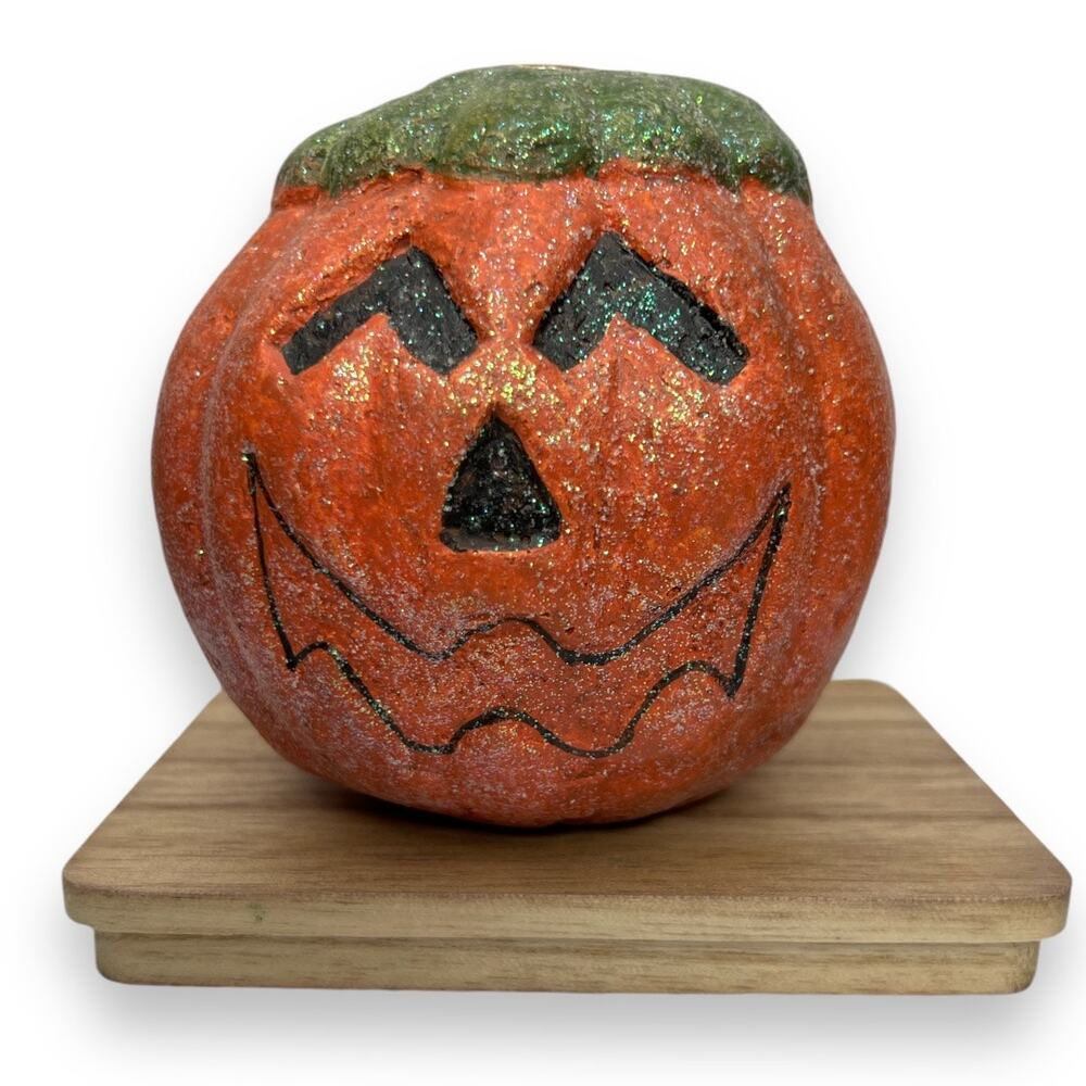 RARE 2000 Teena Flanner Original Paper Mache Jack O Lantern Candle Holder